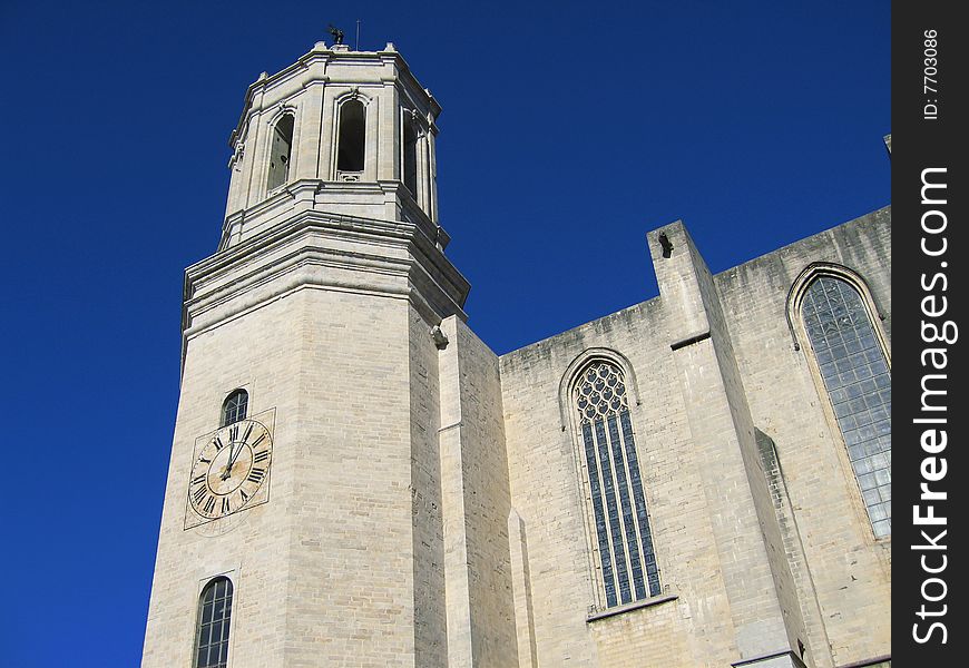 Girona cathedral clock tower
