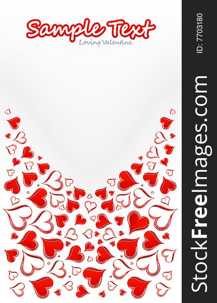 Vector illustration of a beautiful red love card full of hearts and space for custom elements.