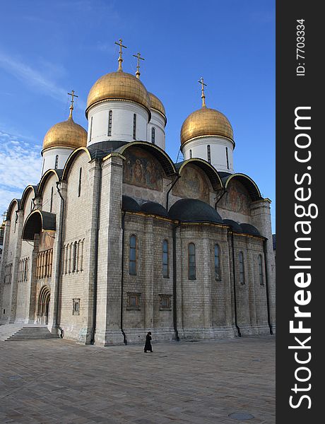 Ortodox Cathedral And A Figure Of Woman