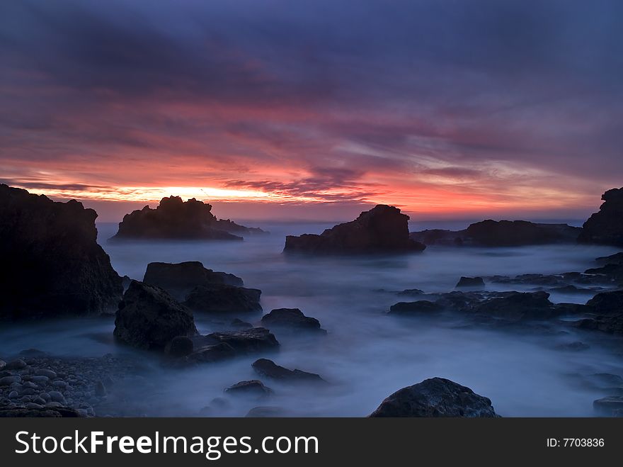 Beautiful sunset in Cabo Raso, Portugal