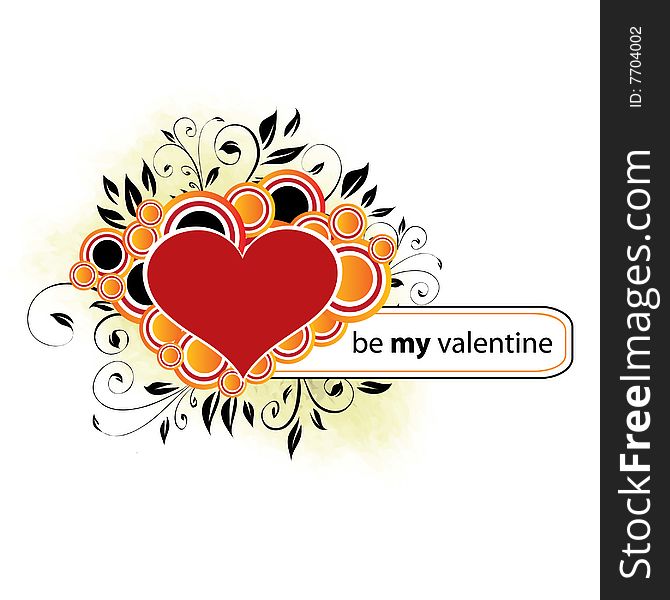 Valentine's Day Design With Orange Circles and Floral Elements. Valentine's Day Design With Orange Circles and Floral Elements
