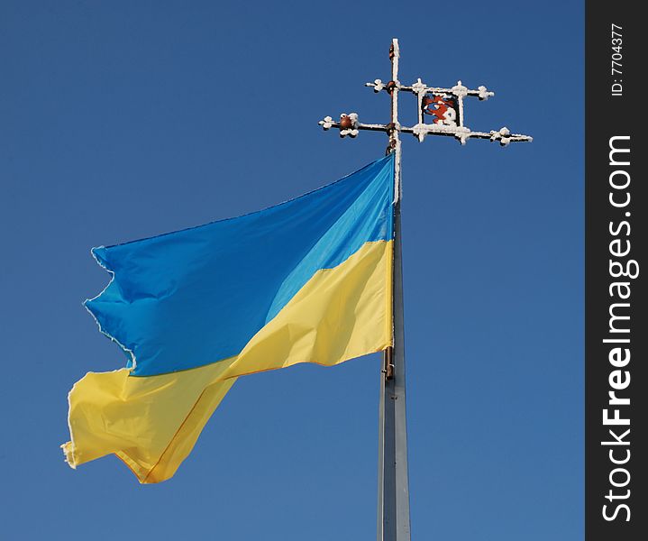 Ukrainian flag on a background blue sky