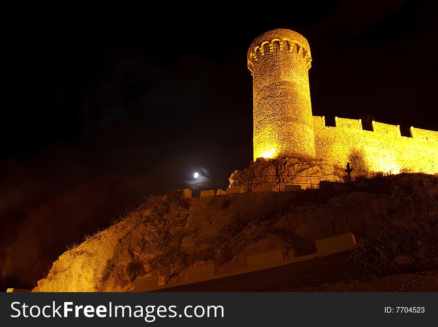 Night view of ancient stronghold,Tossa de Mar,Spain