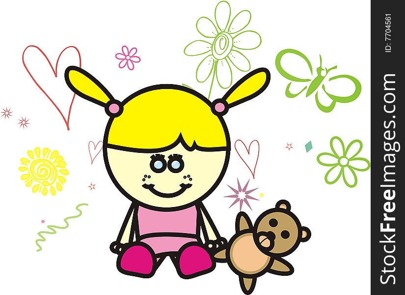 Little blond girl graphic illustration. Little blond girl graphic illustration