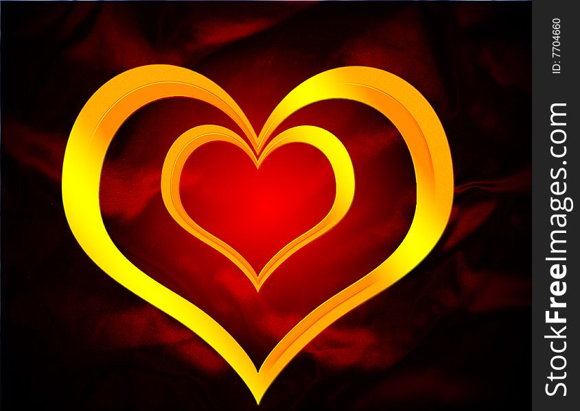 Gold hearts on red background