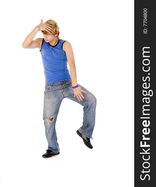 Young Dancing Man.  Isolated on white background.