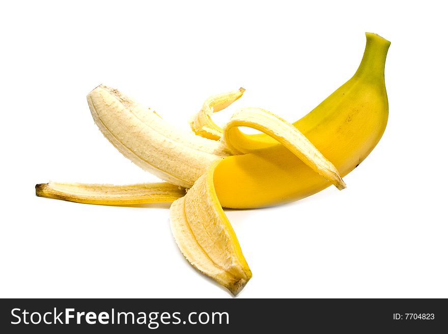 Exposed banana on a white background