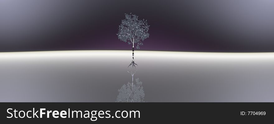 Night panorama with a tree, is executed by three-dimensional editor