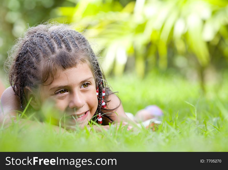 Portrait of little girl having good time in summer environment. Portrait of little girl having good time in summer environment