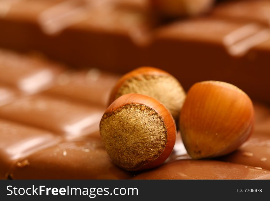 Detail of milk chocolate with peanut