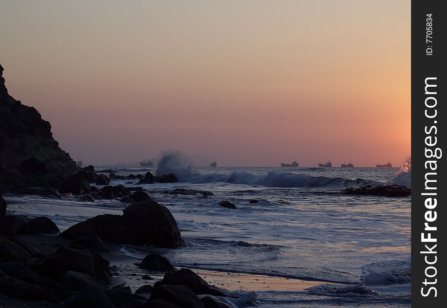 The sunset over the Pacific Ocean in Ecuador.