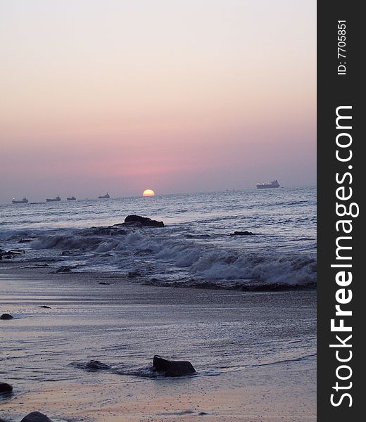 The sunset over the Pacific Ocean in Ecuador.