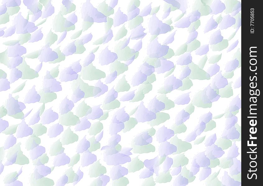 Green and purple leaves petals strewn on white background. Green and purple leaves petals strewn on white background