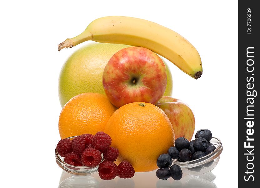 Colorful Grouping of Fresh Fruit isolated on white background