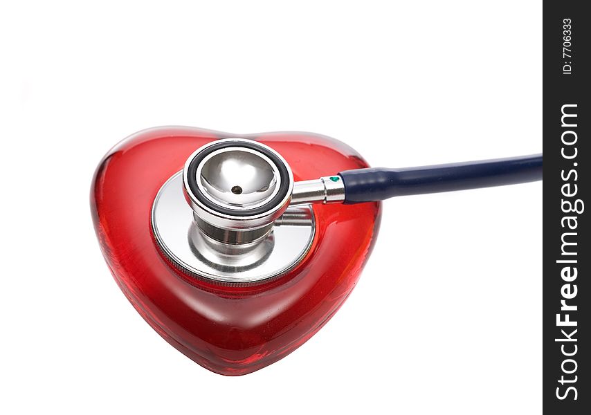 Stethoscope and red heart isolated on white. Stethoscope and red heart isolated on white