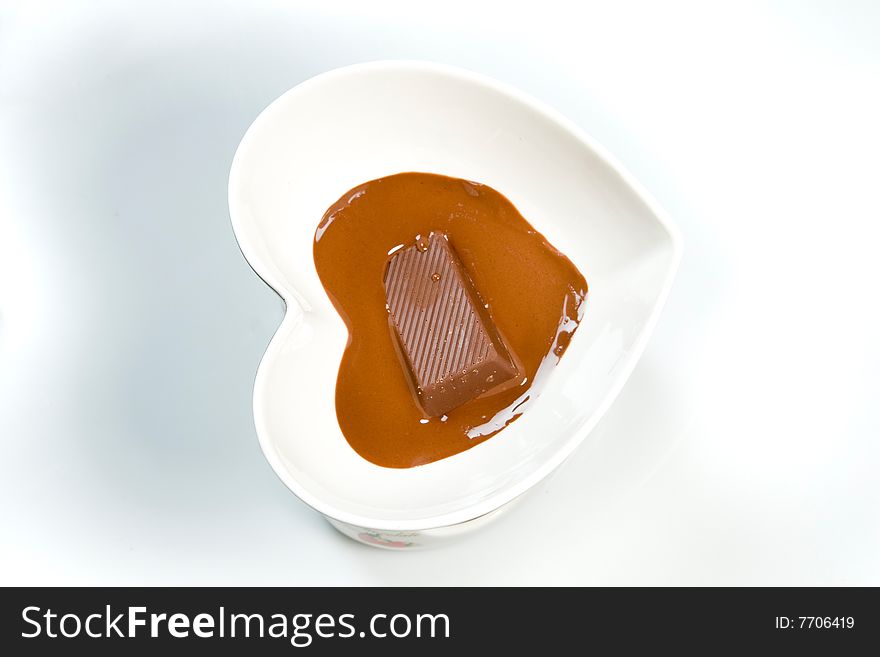 Melting chocolate in special dish