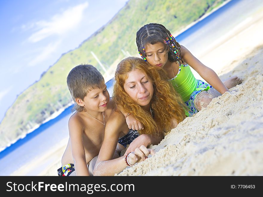 Portrait of little kids with mama  having good time in summer environment. Portrait of little kids with mama  having good time in summer environment