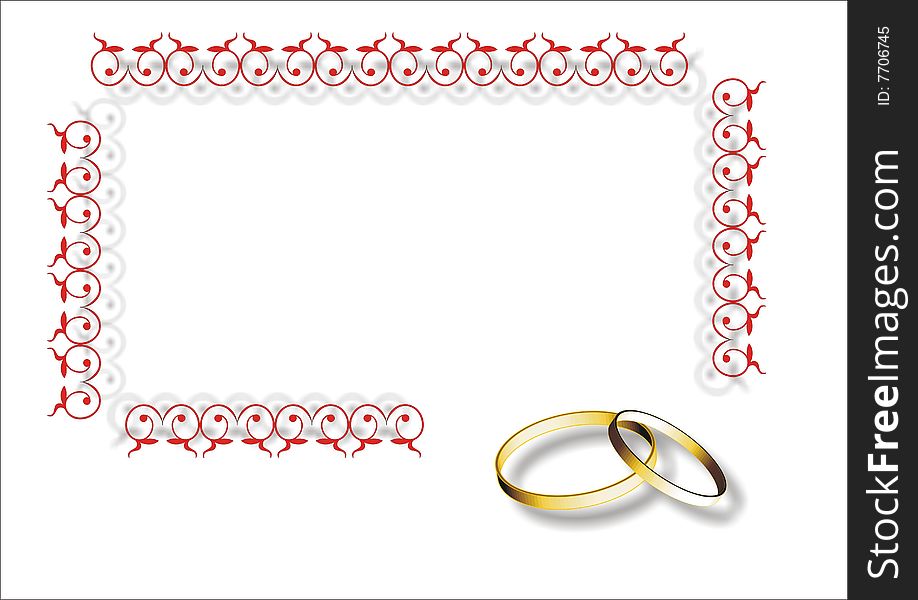 Two gold rings on a decorative pattern background. Two gold rings on a decorative pattern background.