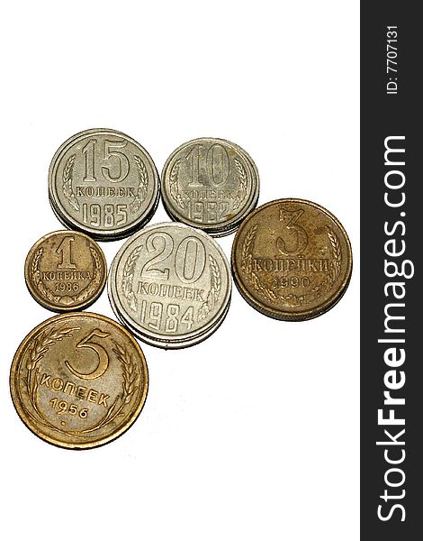 Soviet coins on a white background