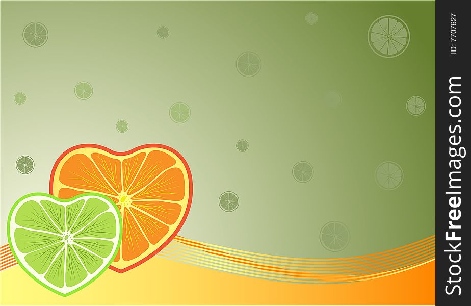 Background from different citrus as heart for design. Background from different citrus as heart for design