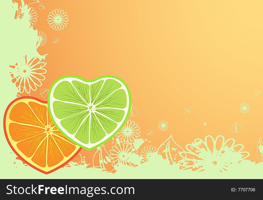 Background from different citrus as heart for design. Background from different citrus as heart for design