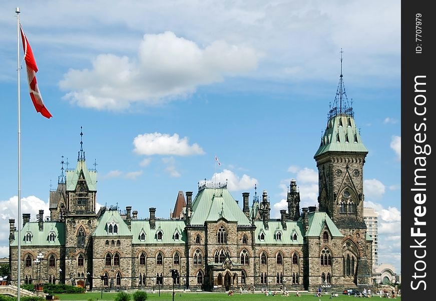 The west side of the Parliament building located in the capital of Canada Ottawa, Ontario. The west side of the Parliament building located in the capital of Canada Ottawa, Ontario