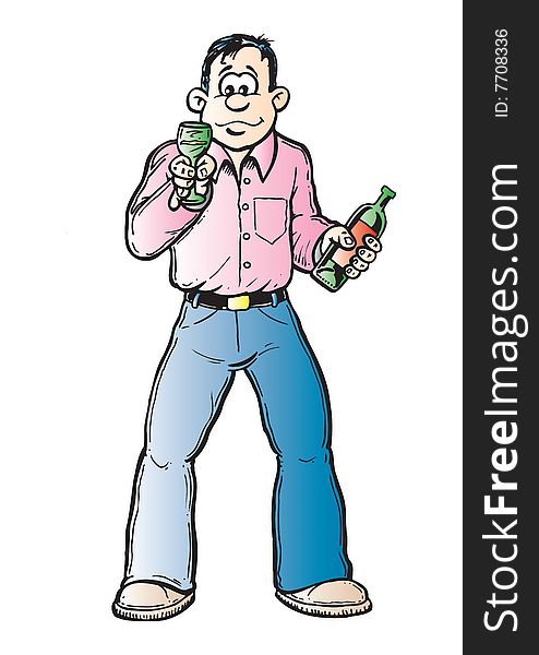 Illustration of a funny guy testing some wine. Illustration of a funny guy testing some wine