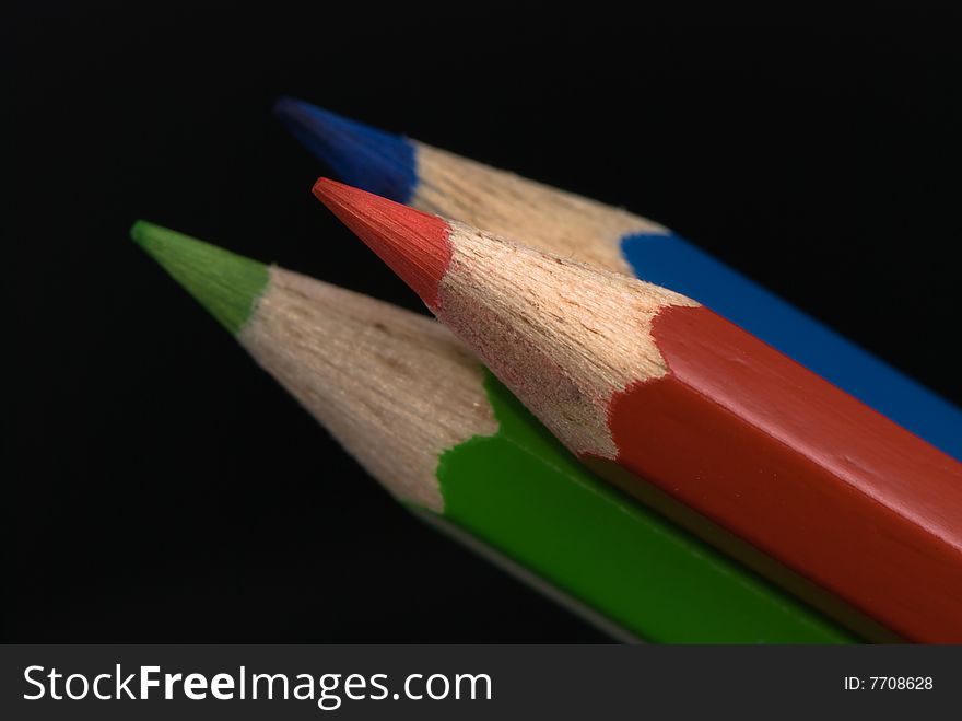Red, green and blue pencils