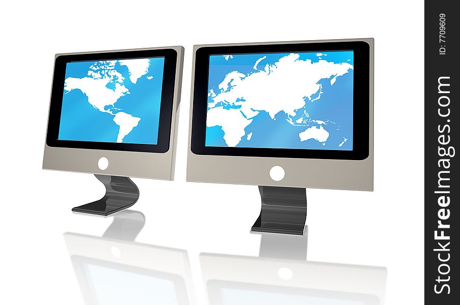 The world map is presented in two monitors. The world map is presented in two monitors