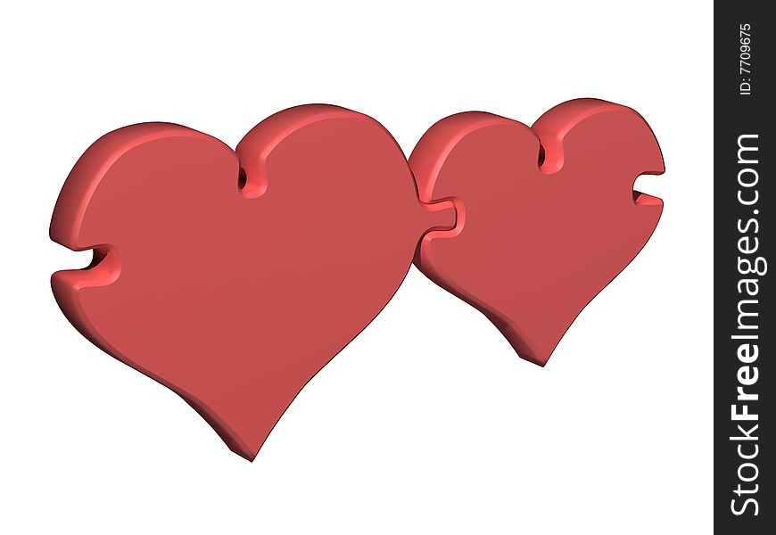 The image of two hearts which are linked as two parts of a puzzle. The image of two hearts which are linked as two parts of a puzzle.