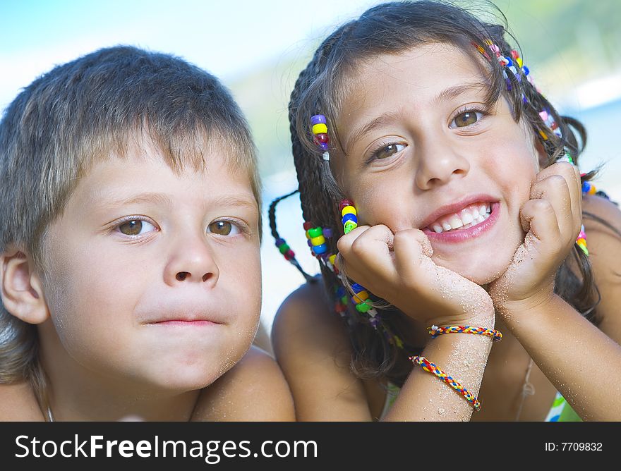 Portrait of little kids having good time in summer environment. Portrait of little kids having good time in summer environment