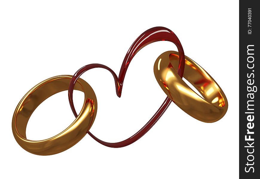 Wedding rings on a background of heart