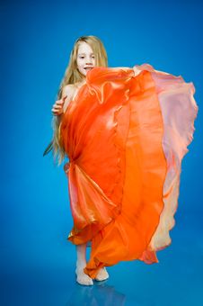 Cute Little Girl In Orange Dress Royalty Free Stock Image Cute Little Girl In Orange Dress Royalty Free Stock Image