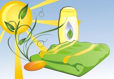 Shampoo, Soap And Towel. Composition For Card Royalty Free Stock Images Shampoo, Soap And Towel. Composition For Card Royalty Free Stock Images