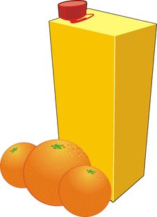 Three Oranges And Packing For Juice Royalty Free Stock Photo