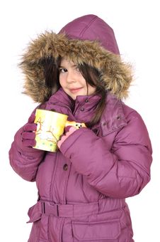 Little Girl With Cup Of Hot Tea Stock Image