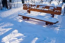 Wood Bench In Winter Forest Royalty Free Stock Photo Wood Bench In Winter Forest Royalty Free Stock Photo