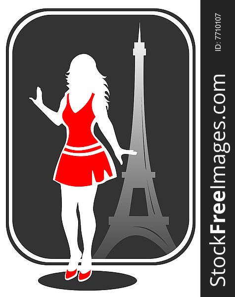 Attractive girl on a background of Tour d'Eiffel silhouette.