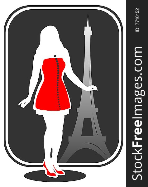 Pretty girl on a background of Tour d'Eiffel silhouette.