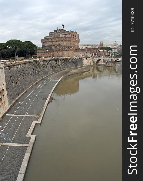 Castel Sant Angelo and its bridge in a rainy day