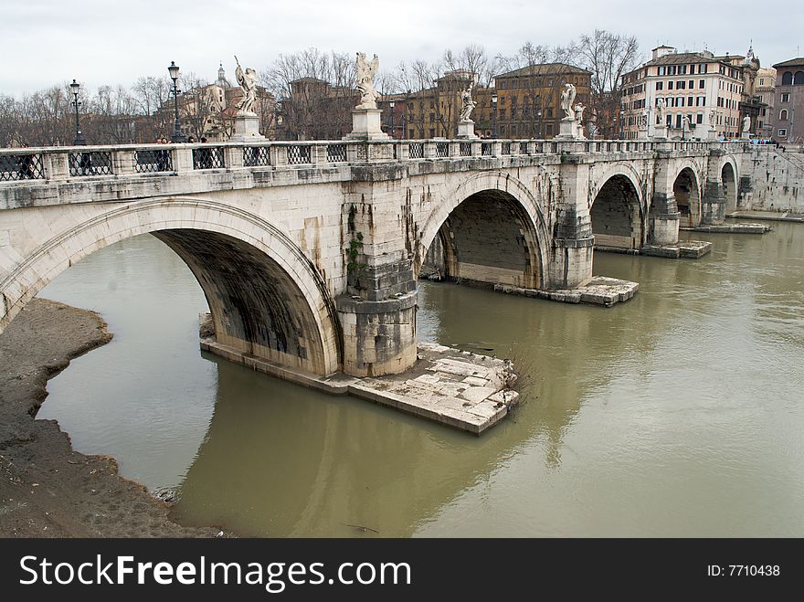 Castel Sant Angelo and its bridge in a rainy day