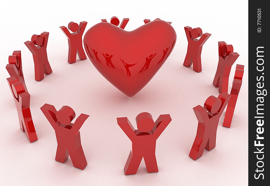 People near the heart. Valentine`s day. 3d render. People near the heart. Valentine`s day. 3d render.