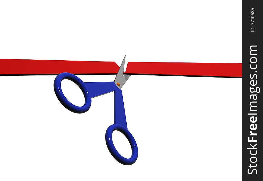 3D rendered ceremonial scissors-cutting through the red tape. 3D rendered ceremonial scissors-cutting through the red tape