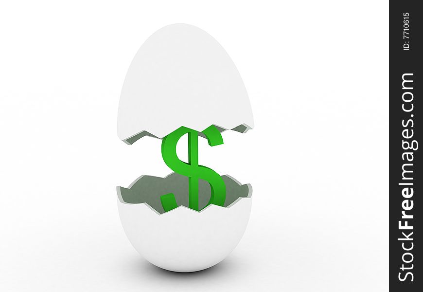 Dollar sign in egg. 3d render.