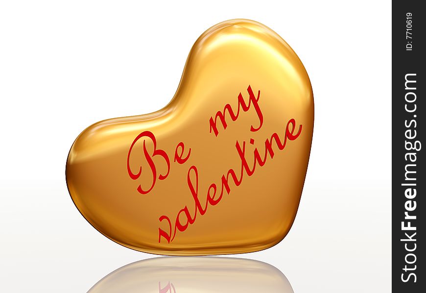 3d golden heart, red letters, text - Be my valentine, isolated. 3d golden heart, red letters, text - Be my valentine, isolated