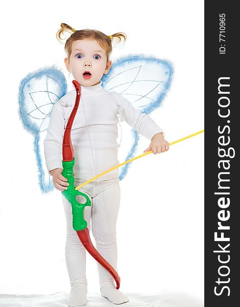 Stock photo: an image of a little cupid with a bow and an arrow. Stock photo: an image of a little cupid with a bow and an arrow