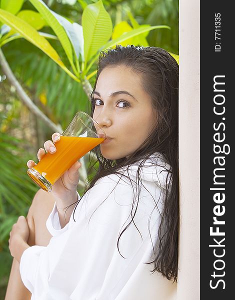 Portrait of young pretty woman in summer environment. Portrait of young pretty woman in summer environment