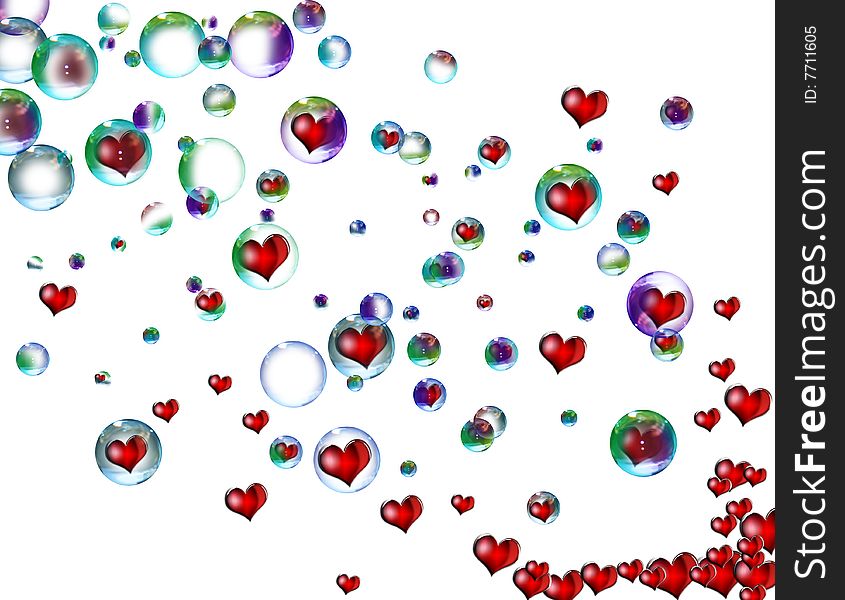 An abstract love background with bubbles and hearts