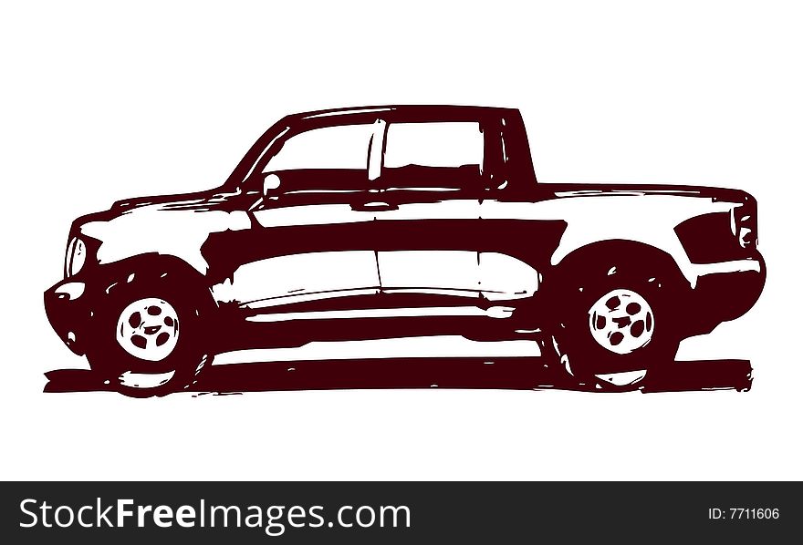 The hand drawn pick-up car