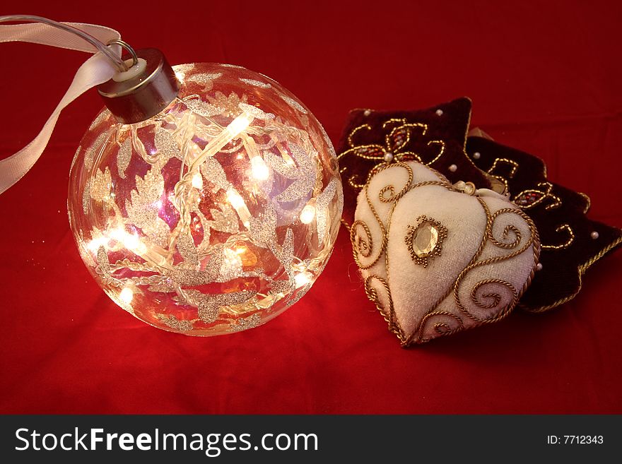 Velvet Christmas ornaments with ball with lights inside